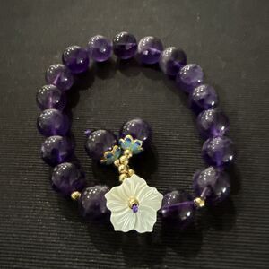 Buddha Stones Natural Amethyst Crystal Flower Charm Lucky Healing Bracelet